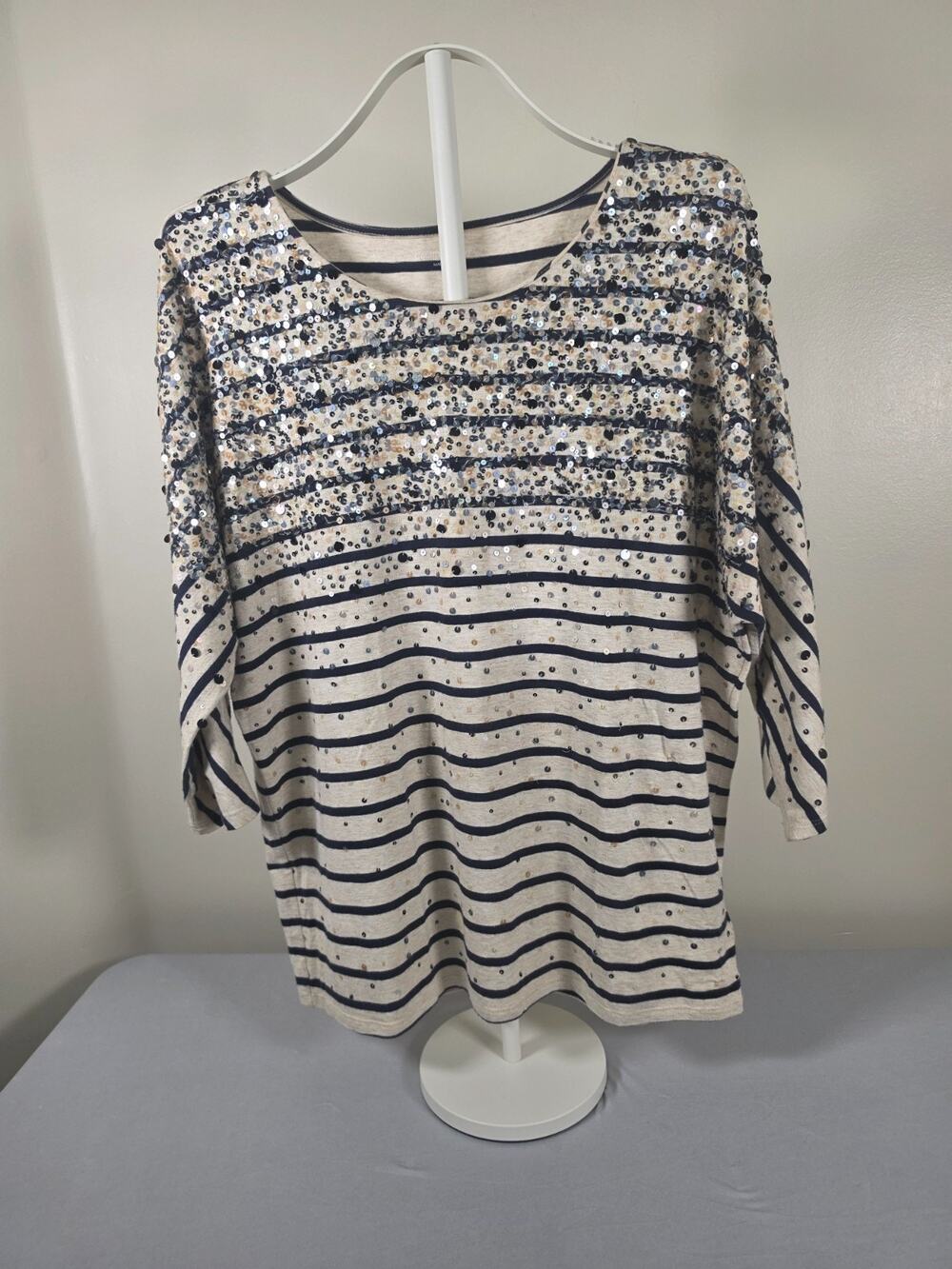 Coldwater Creek Women's 100% Cotton Pullover Blouse w/ Sequins Size L